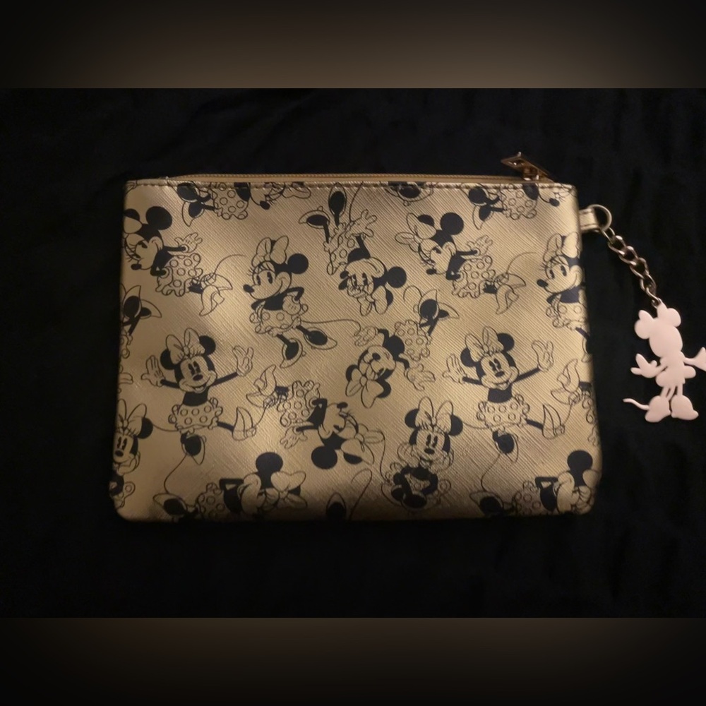 Small Minnie Mouse Printed Gold Pouch